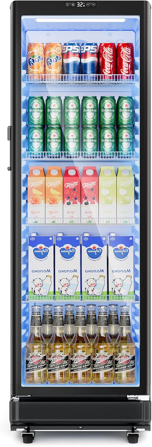 8 cu.ft Commercial Display Refrigerator, Double-Tempered Glass Door Refrigerator with Lock & LED Light, Merchandiser Cooler for Bar, Restaurant, or Office, ETL Certified