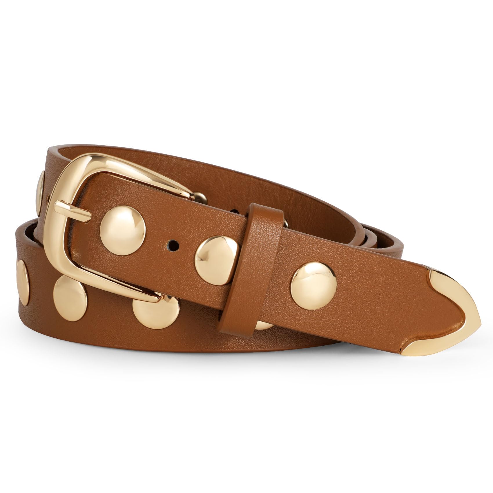 WERFORU Women Fashion Leather Belt Studded Leather Belt Ladies Belts for Jeans Dress Punk Belt