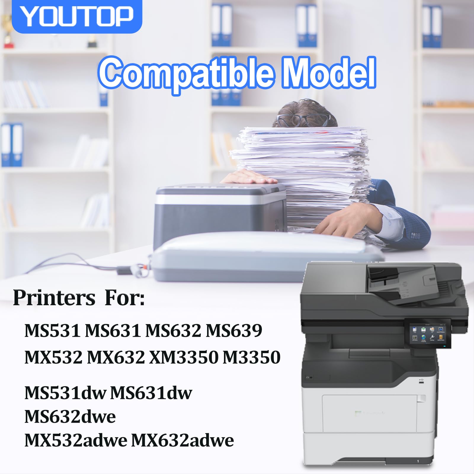Unità tamburo 66S0Z00 rigenerata per XM3350 M3350 MS531dw MS631dw MS632dwe MX532adwe MX632adwe MS531 MS631 MS632 MS632 MS639 MX532 MX632 Stampanti Serie