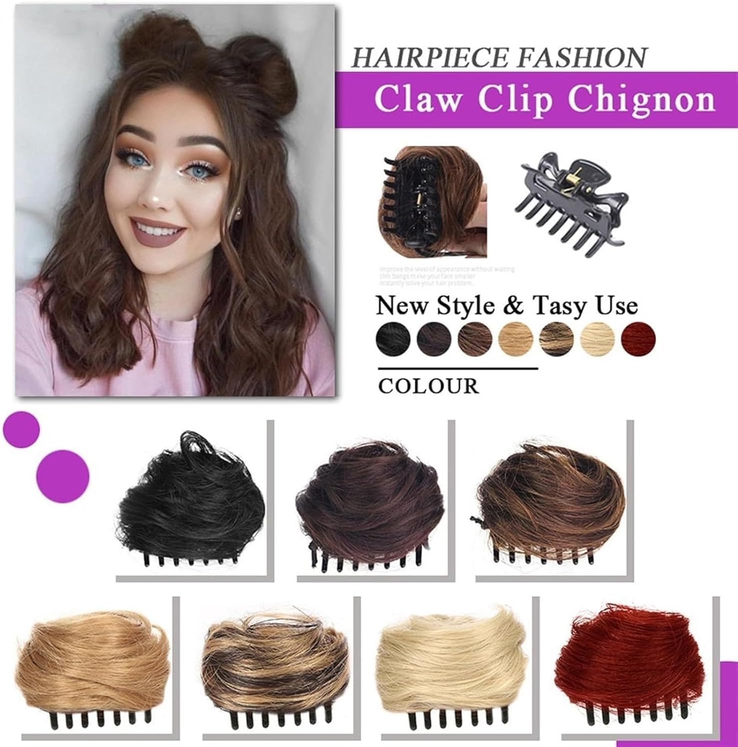 お団子ヘアピース スペースお団子ヘアピース、おだんごヘアのミニ爪クリップ乱雑な猫耳おだんごヘアエクステンション合成ドーナツウィッグア