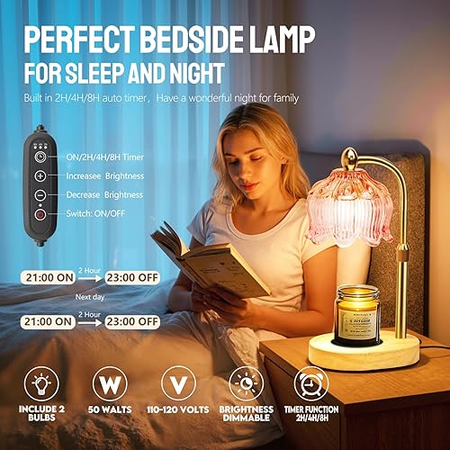 Vista 69 de GEEZO - Lámpara calentadora de velas con fragancia, calentador eléctrico con temporizador y atenuador, regalo de cumpleaños, inauguración de casa