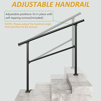 ROOMTEC 2 Pack 4 Step Handrails for Outdoor Steps, Safety Outdoor Hand Rails for Exterior Steps, Black Wrought Iron Stair Railing Kit (3-4 Steps Handrail)