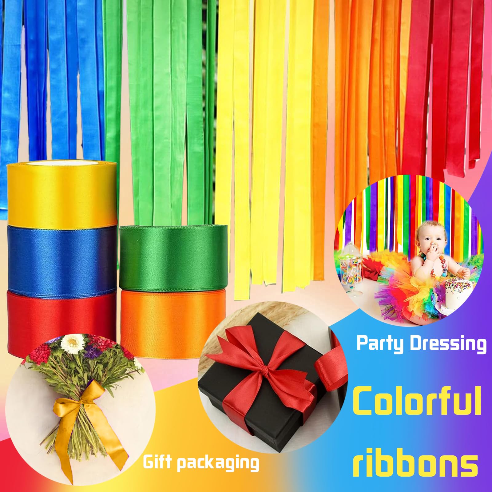 QWORK® 6 Rouleaux Ruban Satin Mixte Coloris - 22 M X 2 Cm - Ruban Tissu Pour Emballage Cadeau, Artisanat, Décoration De Mariage/Fête