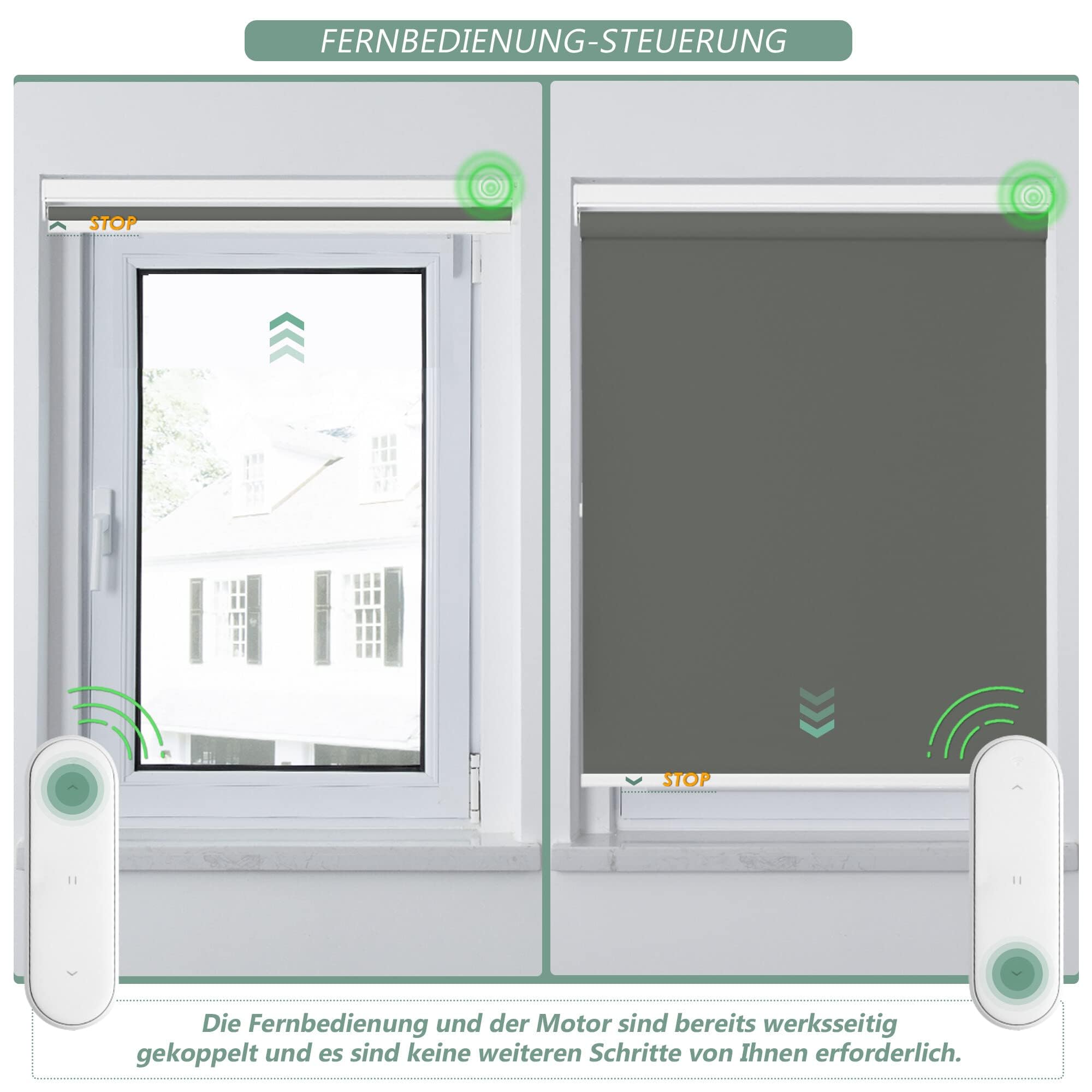 HOMEDEMO Elektrische Rollos Wiederaufladbare Verdunklungsrollo mit Motor & Fernbedienung, Dunkelgrau 45x100cm(BxH), Rollo Innen ohne Bohren klemmfix/mit Bohren, Smart Rollo mit Alexa kompatibel