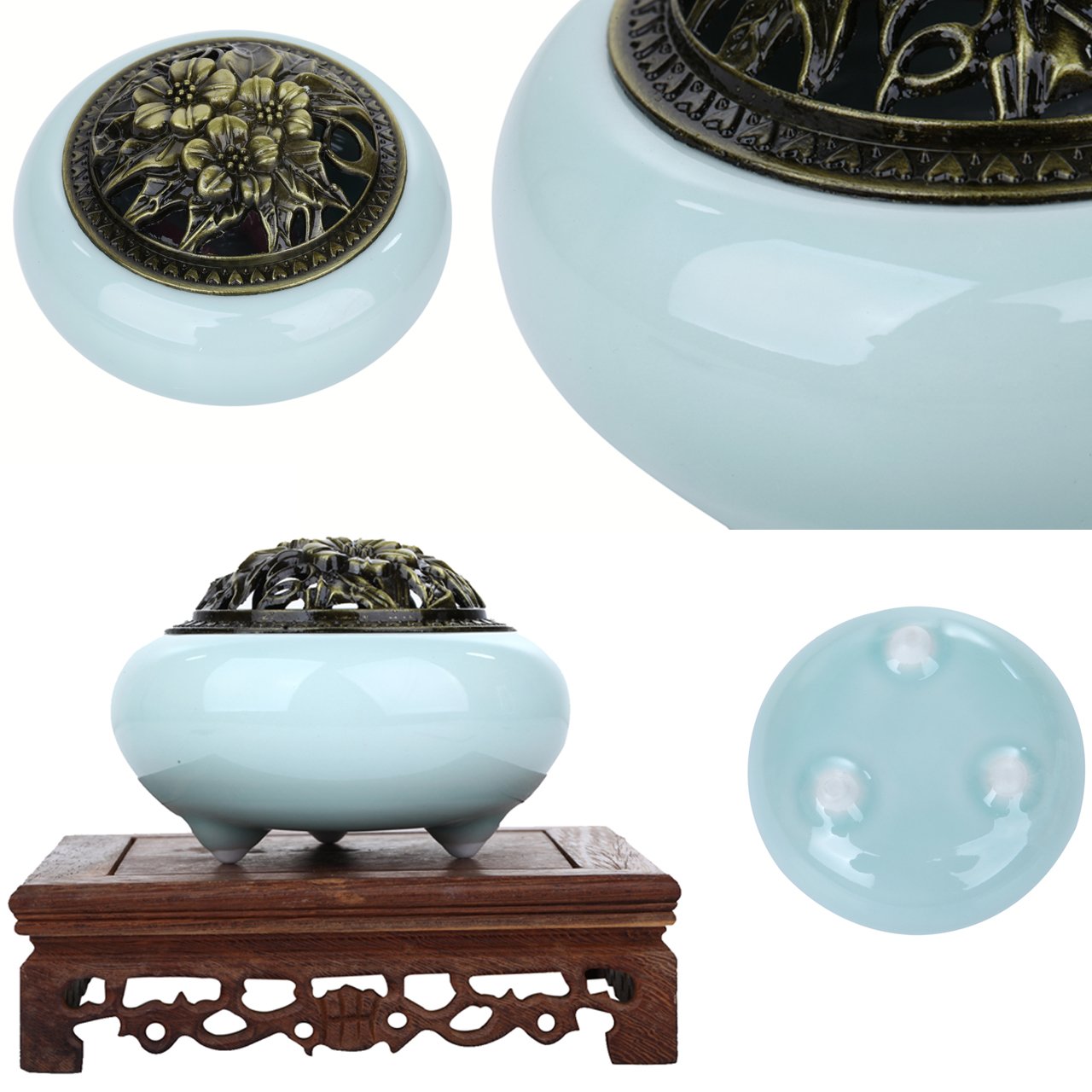 Amazon｜blue voyage 陶器 香炉 蓋 お香立て付 直径11cm (青)｜仏壇用