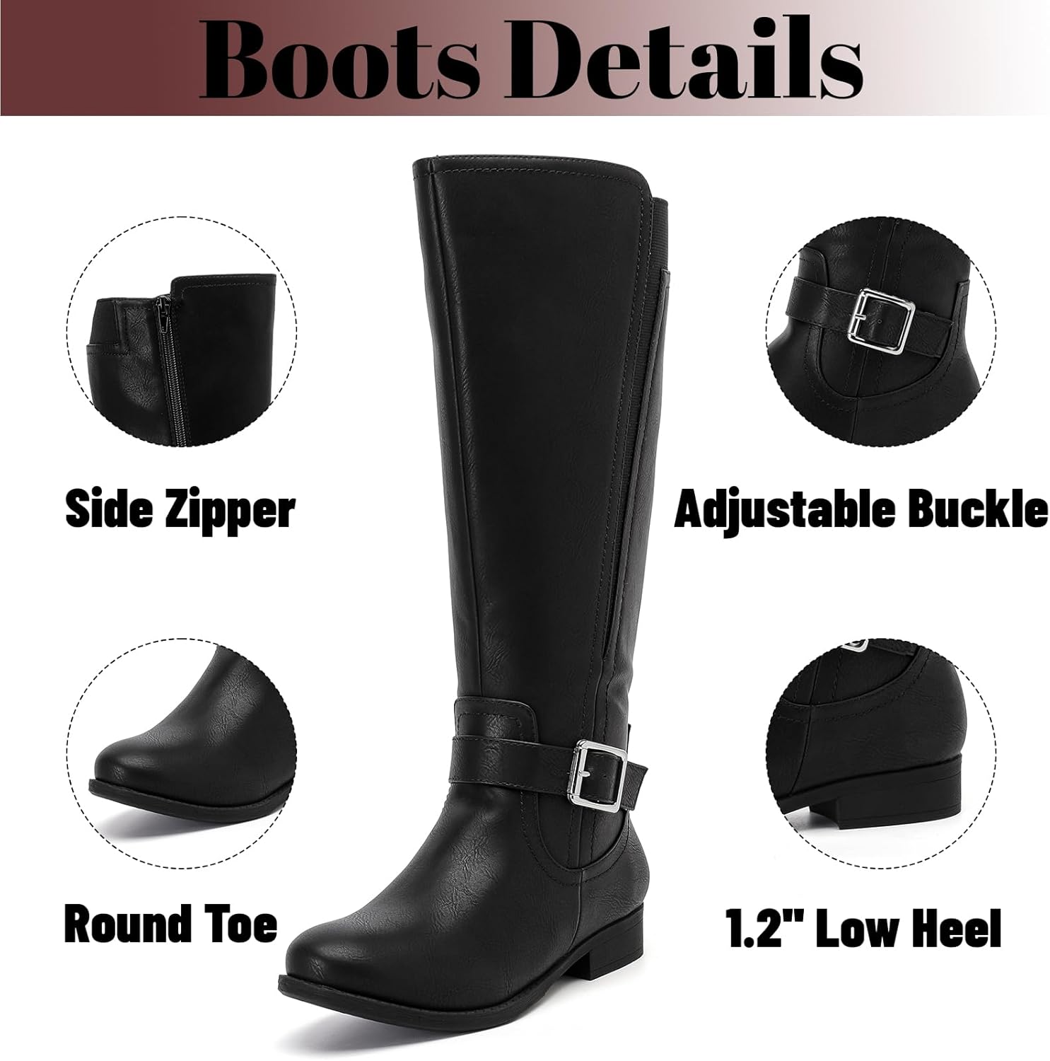 Women's Slouchy Knee High Boots Comfortable Wide Calf Platform Flat Tall Boot Stylish Round Toe Fall Winter Casual Boots for Women. - Image 4