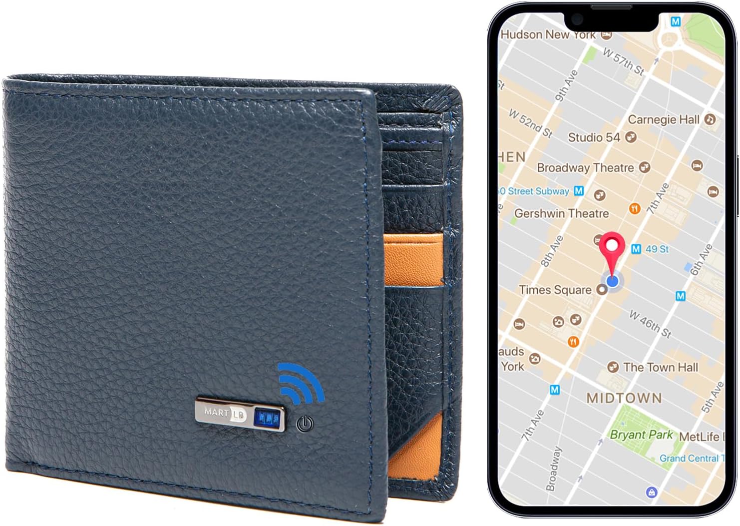 Men Wallet with Tracker Work with iOS&Android, Wallet Tracker with Bifold Genuine Leather Wallet 8 Card &1 ID Windows & 2 Cash Slot&Coin Pocket (Black)