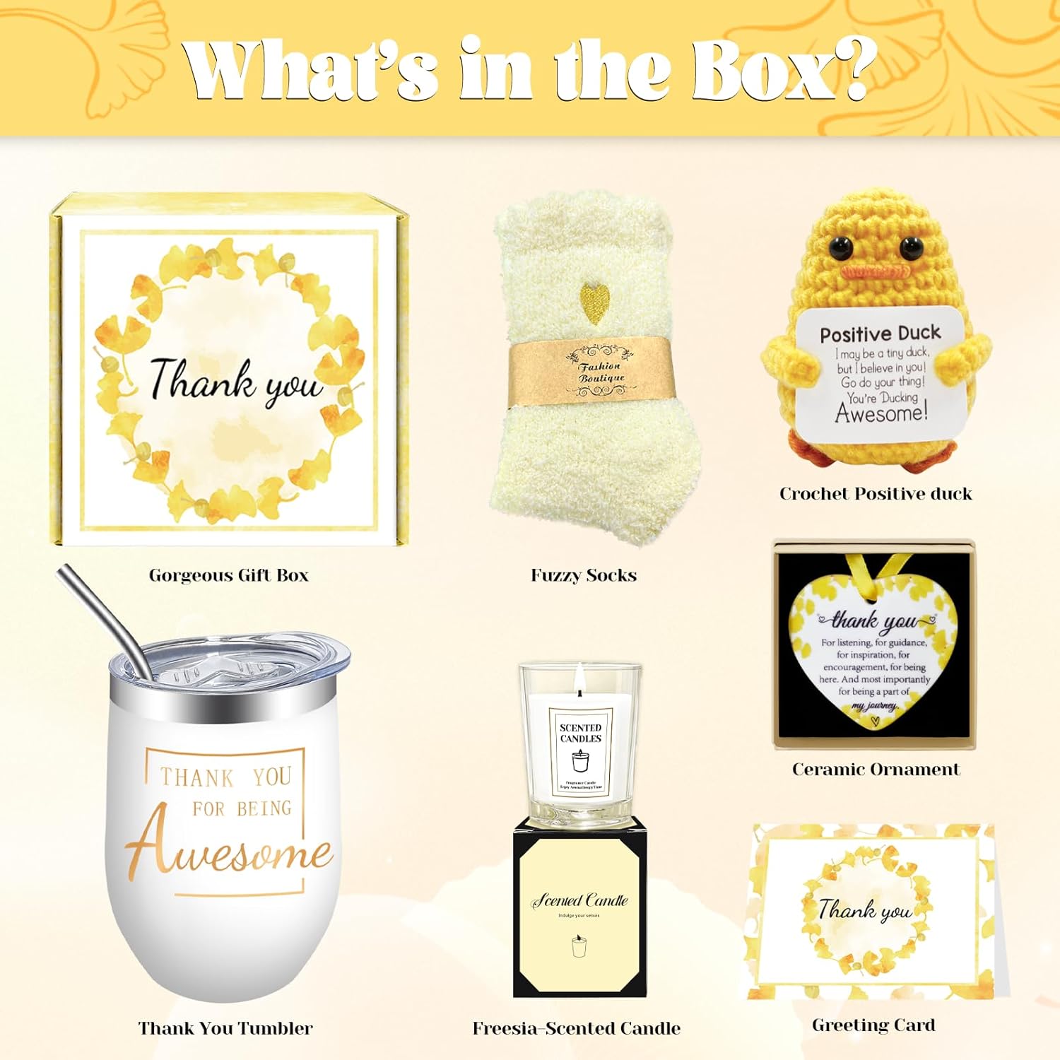 Gift Baskets for Women, Thank You Gifts for Women, Appreciation Gifts for Coworkers, Teacher, Employee, Nurse, Boss, Mom, Retirement Gift for Woman, Thank You Box with Crochet Doll, 12 Oz Tumbler - Image 5