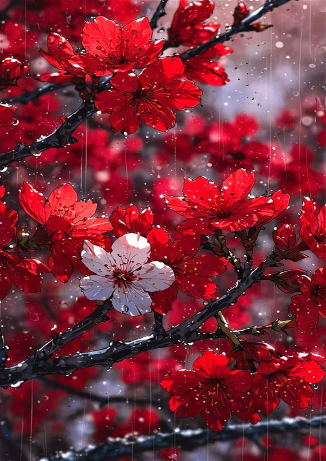 Puzzle de 1500 Piezas para Adultos - Flores Ciruelo Rojas - Rompecabezas Premium con Reverso de Letras para Clasificación, Regalo de Gama Alta para Aficionados, 87x57 cm