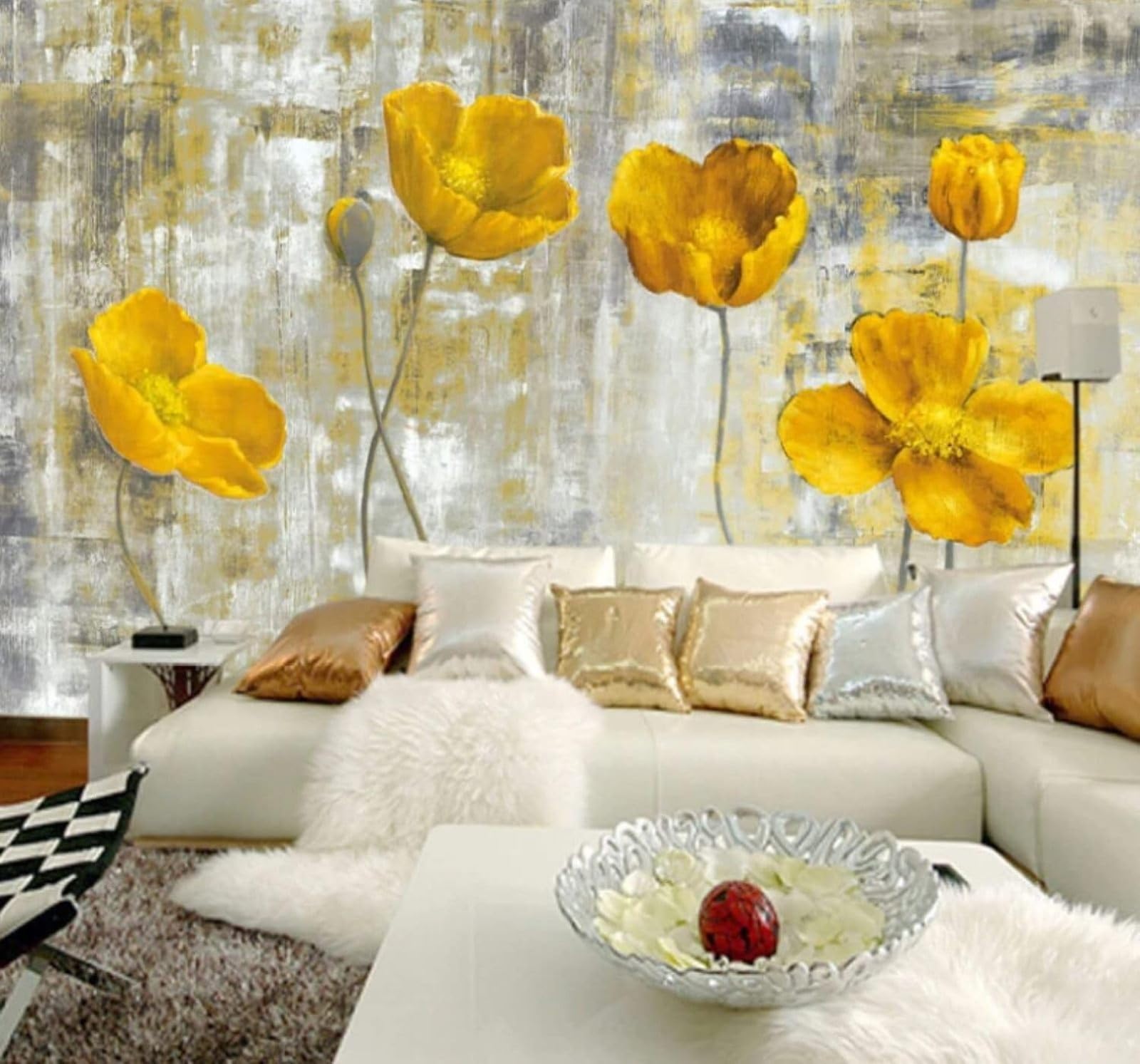 XLMING Retro Three Dimensional Minimalist Yellow Flowers 3D Wallpaper Luxury Home Dining Decor Paste Sofa Living Room The Wall for Bedroom Mural-150cm×105cm