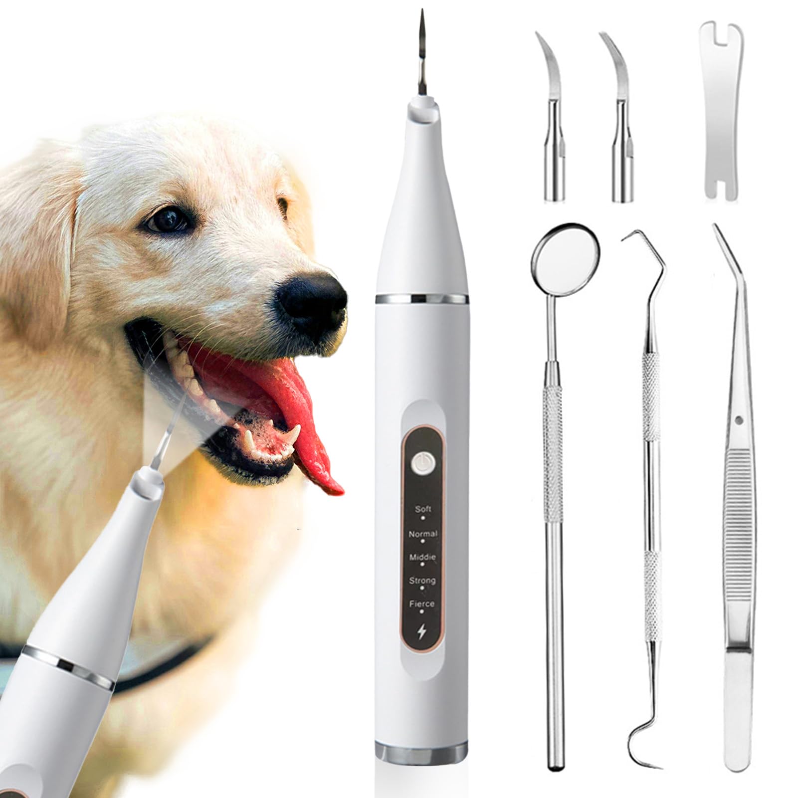 MATONELL Dog Plaque Remover for Teeth,Pet Tooth Brushing Kit,5 Modes Pet Tooth Cleaner, Dental Tools to Remove Plaque and Tartar, Safe for Dog and Cat, White