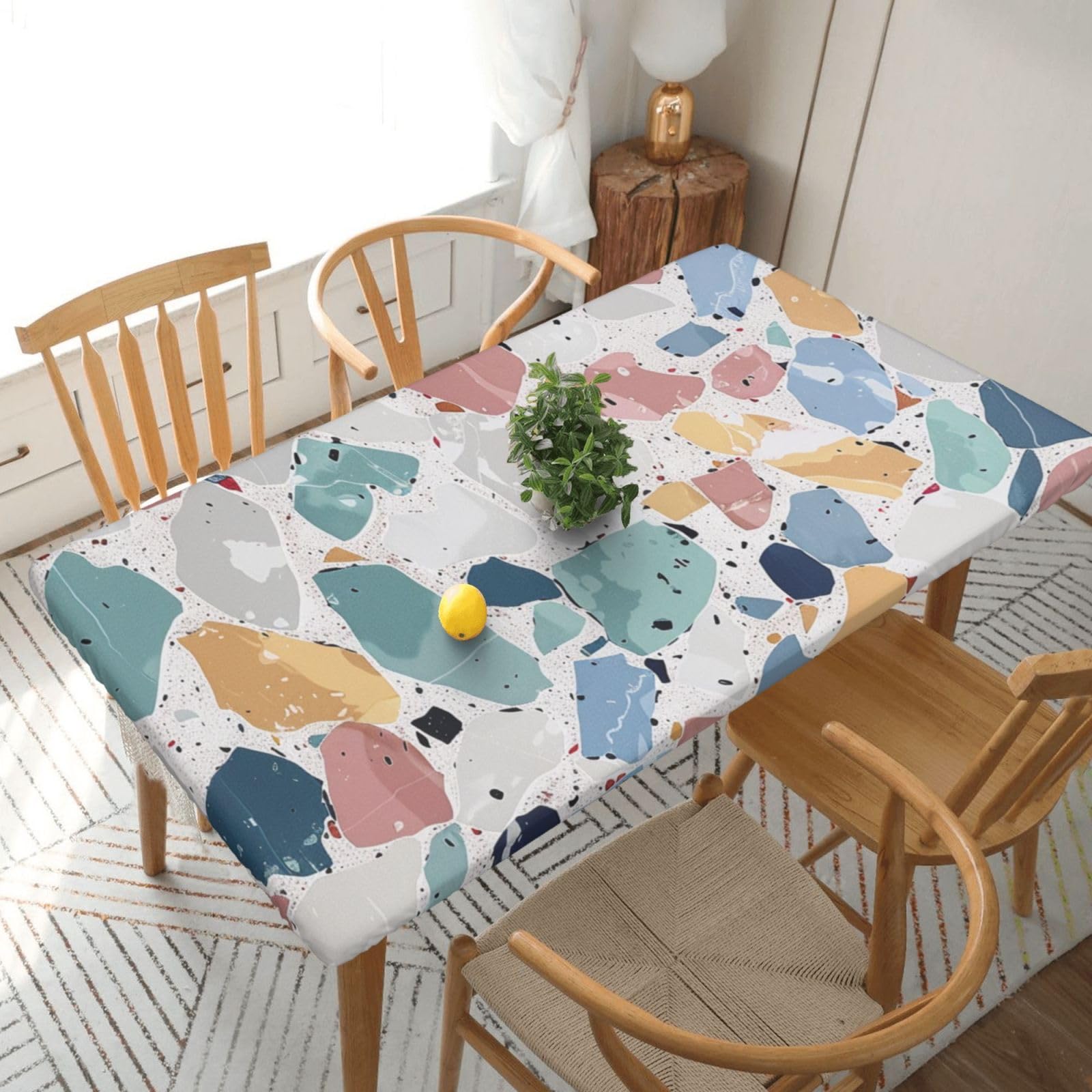 WPKJU Terrazzo Marble Pastel Printed Tablecloths 5ft Rectangular Table Covers Washable Polyester Decorative Table Cloth for Dining Table Picnic Wedding