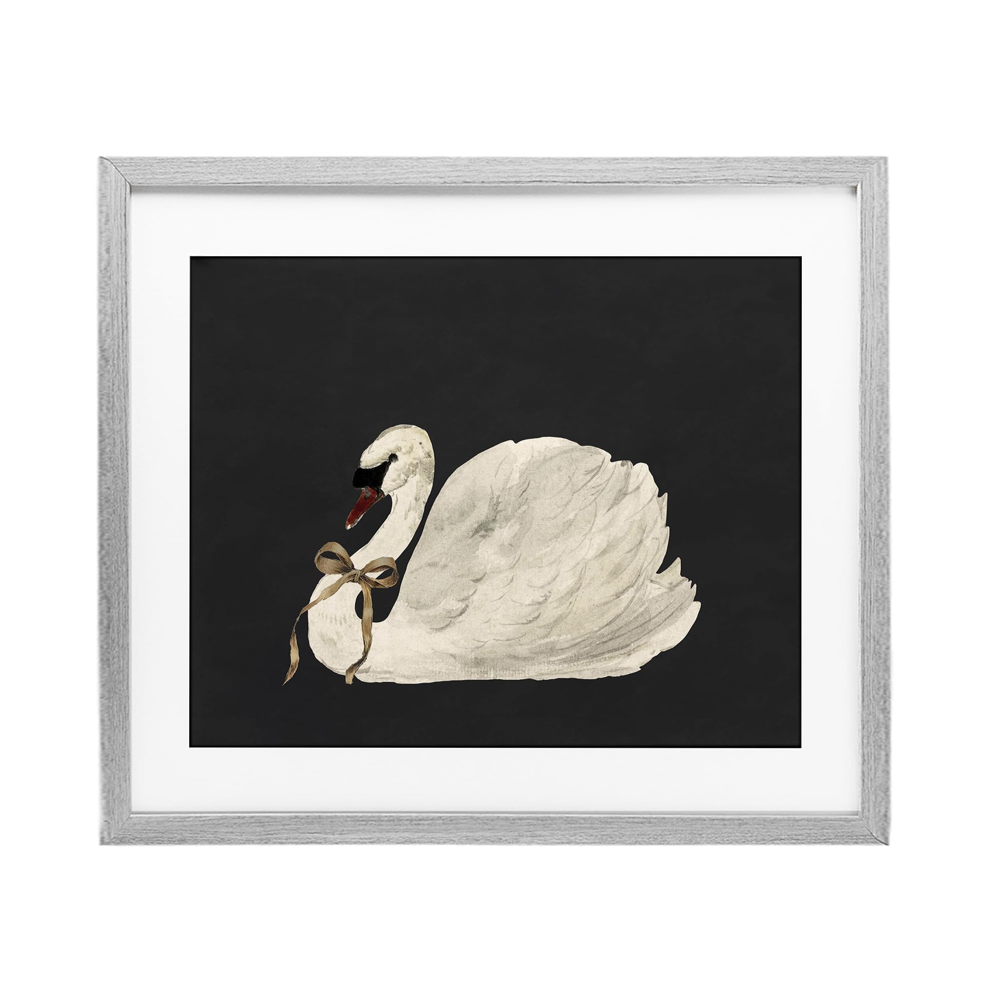 Stupell Industries Festive Swan with Ribbon Birch Framed Print Under Glass, design by Lettered and Lined, 13 x 16