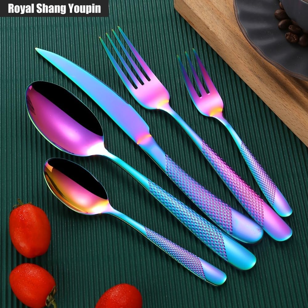 Stella Diamante Manico Cucina Acciaio Inossidabile Posate Stoviglie Posate Set Coltello Bistecca Forchetta Cucchiaio Cucchiaino (Oro rosa,20 pezzi)