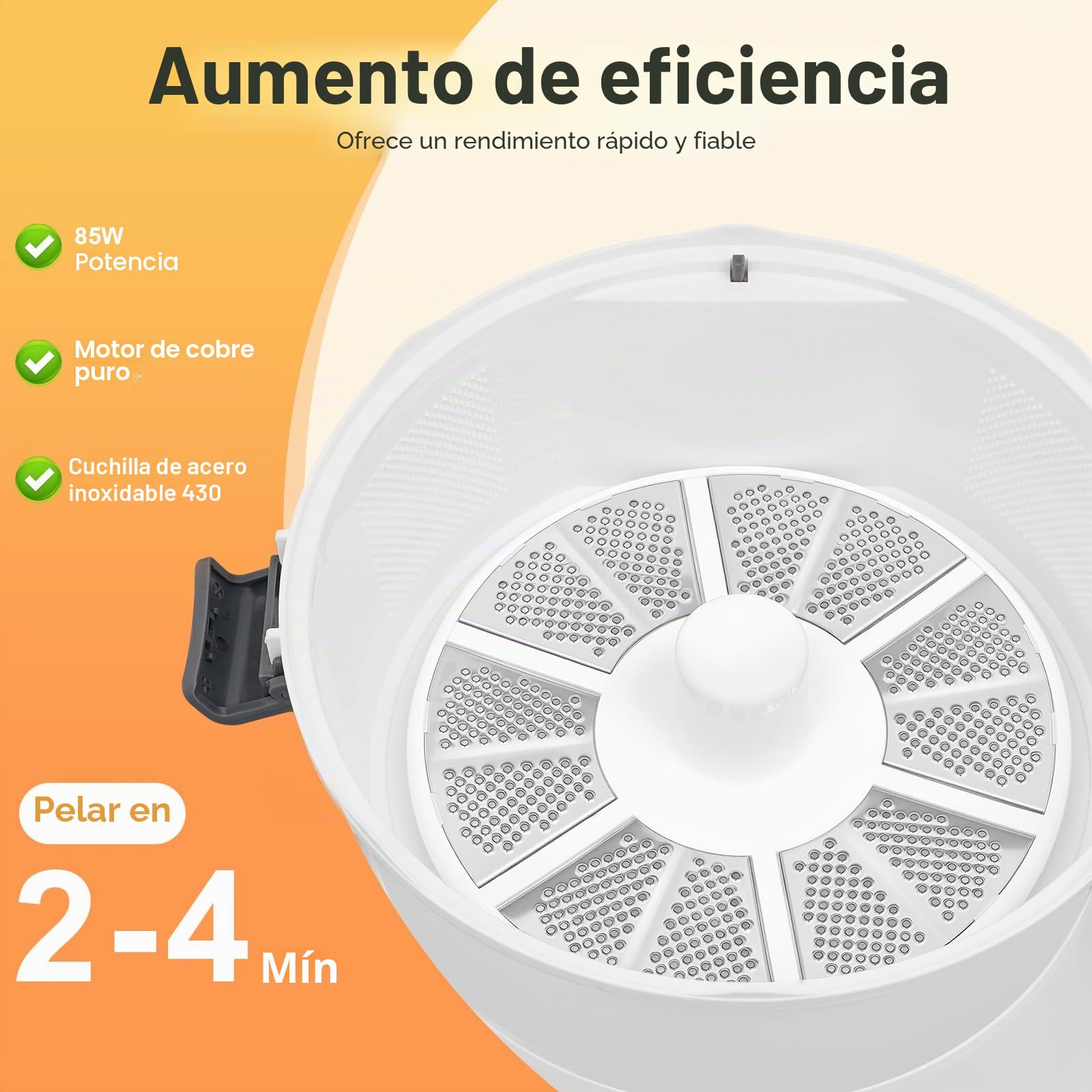 Pelador eléctrico de patatas con soporte de mesa, 85 W, pelador de verduras profesional para patatas, manzanas y zanahorias, hoja peladora de acero inoxidable y bandeja de recogida, fácil de limpiar