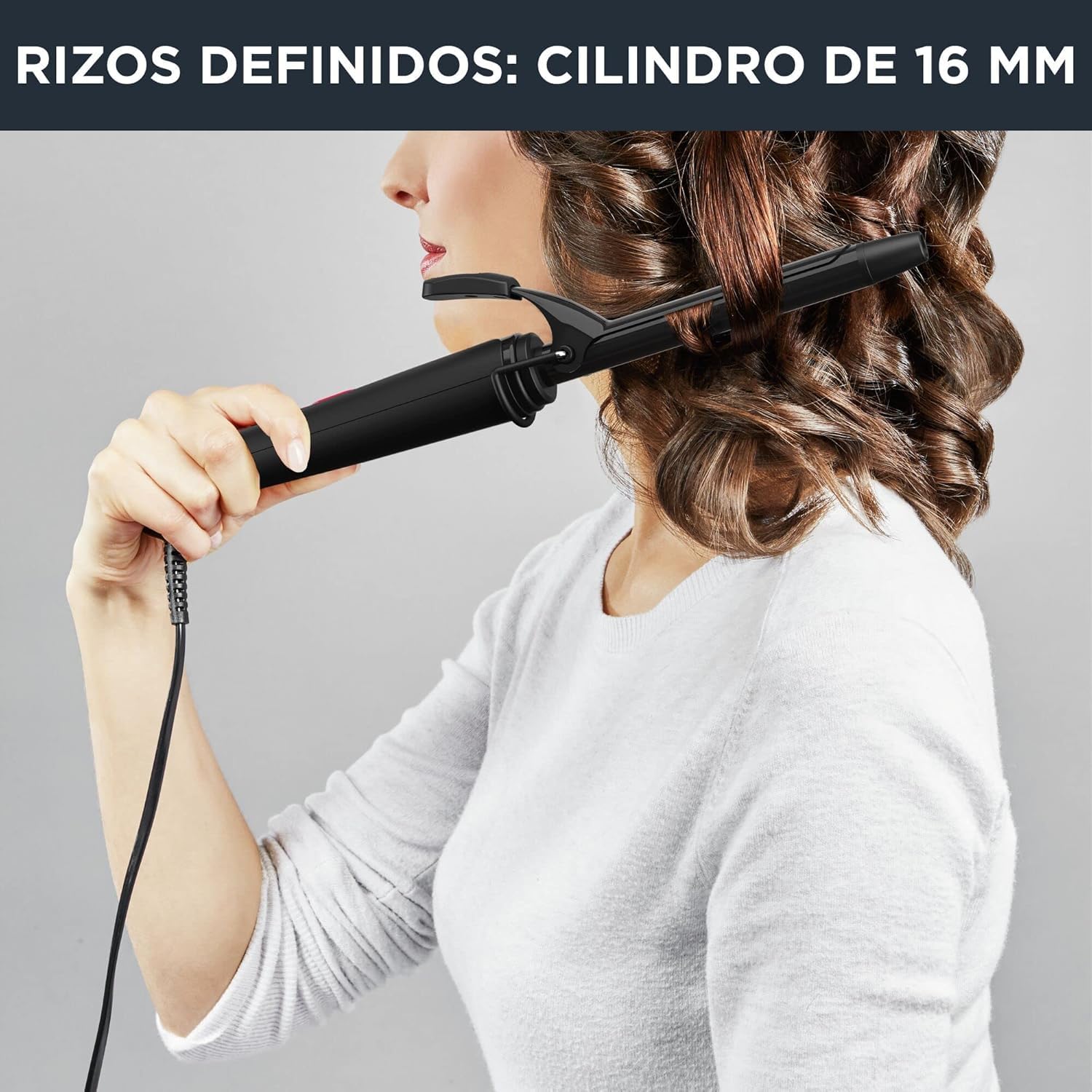 Rowenta Tenacilla rizadora de 16 mm para el pelo, 25 W, recubrimiento cerámico, temperatura 180 °C, indicador calentamiento, punta fría, rizos definidos, resultados rápidos, negro y fucsia, CF2133F0