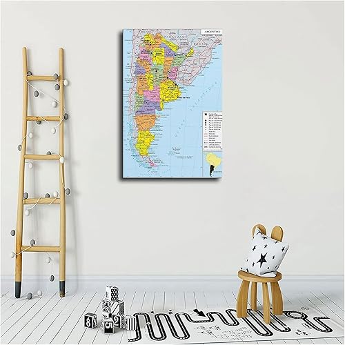 Miniatura 2 de Póster de lienzo con diseño de mapa geopolítico de Argentina, impresión HD, diseño retro pintado moderno para el hogar, dormitorio, habitación