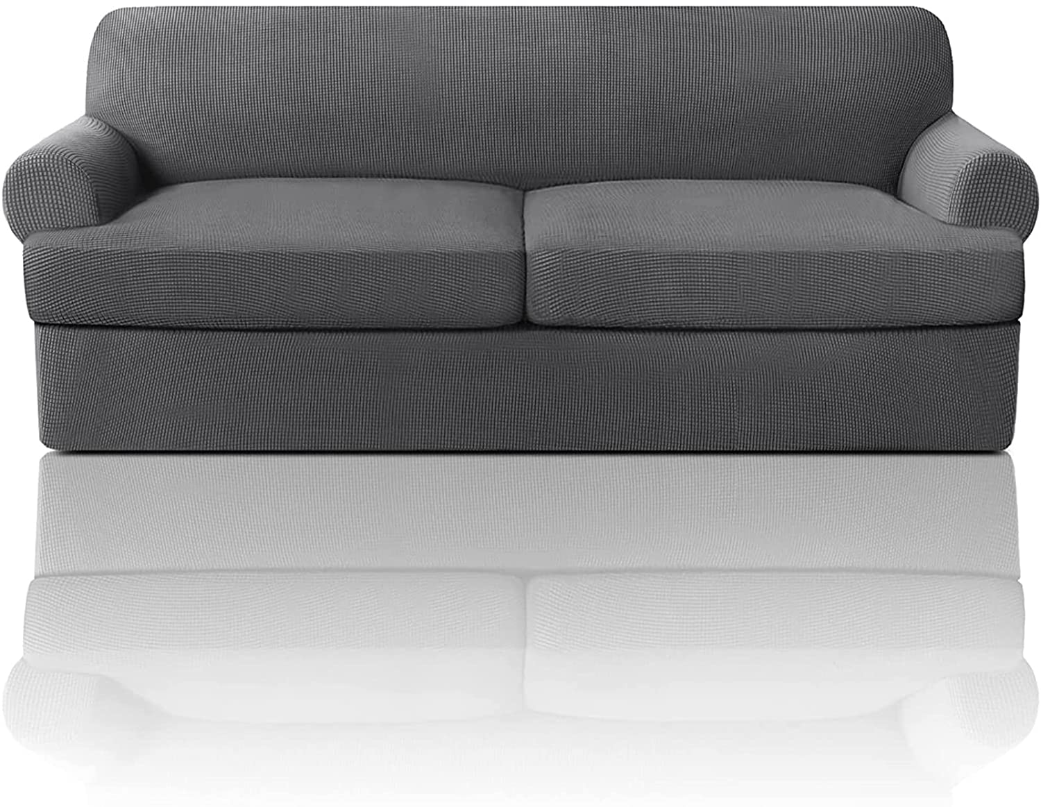 Copridivano Elasticizzato con 2 Fodere per Cuscino del Sedile a T Individuali, Fodere per Divani in Morbido Poliestere Sofa Cover Antiscivolo Protezione per Mobili per Soggiorno