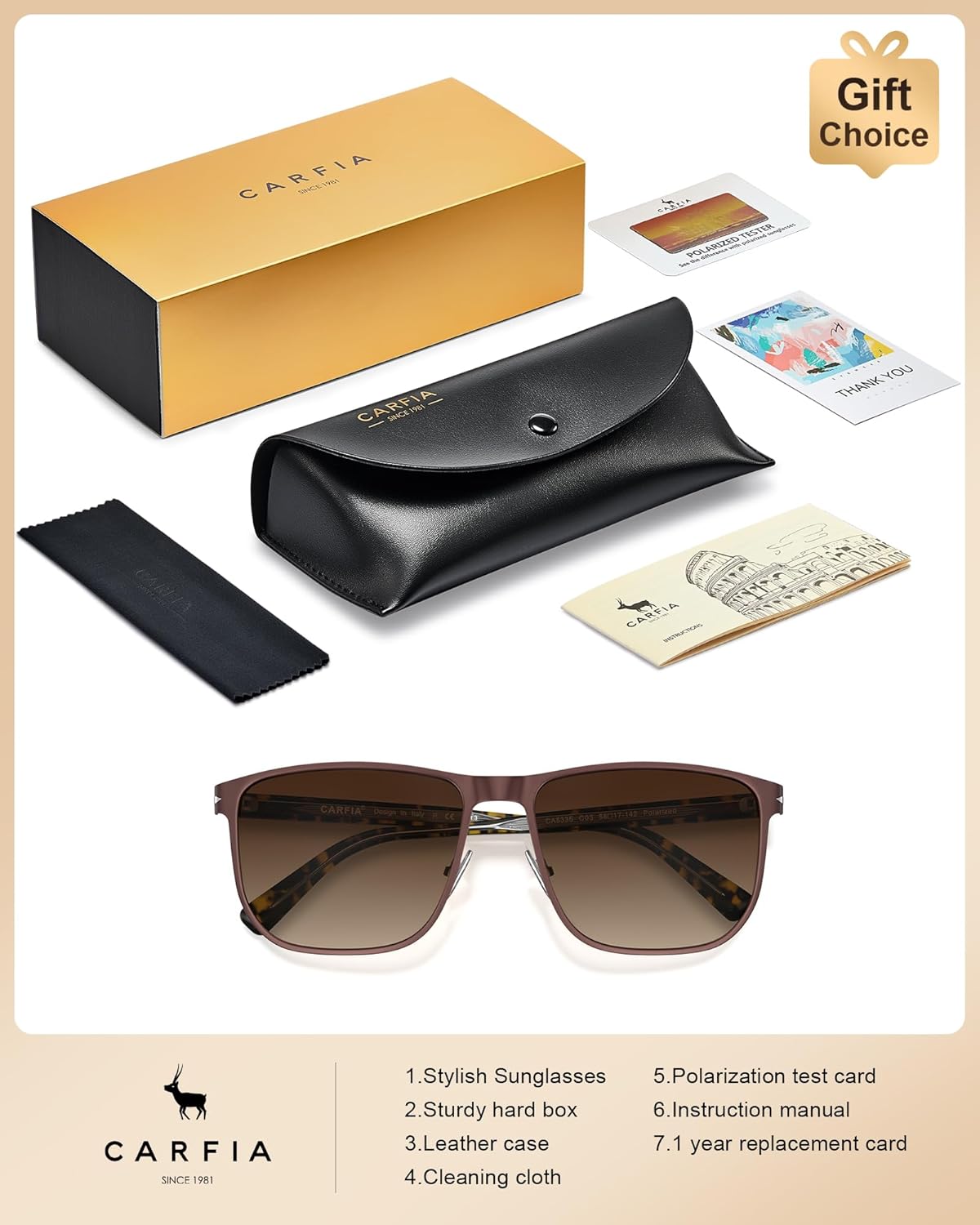 CARFIA Acetate & Metal Mens Sunglasses Polarized UV Protection, Classic Fashion Cool Driving Daily Shades CA5335