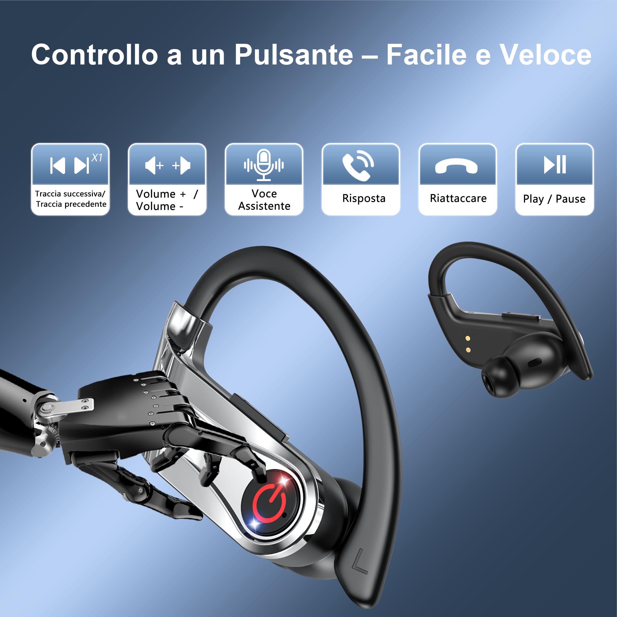 Cuffie Bluetooth 6.1 Sport,Auricolari Bluetooth (Nero) | 120 Ore HiFi Stereo Cuffiette per Running, Cancellazione Rumore 4 HD Mics,IP7 Impermeabili , Cuffie In Ear Senza Fili
