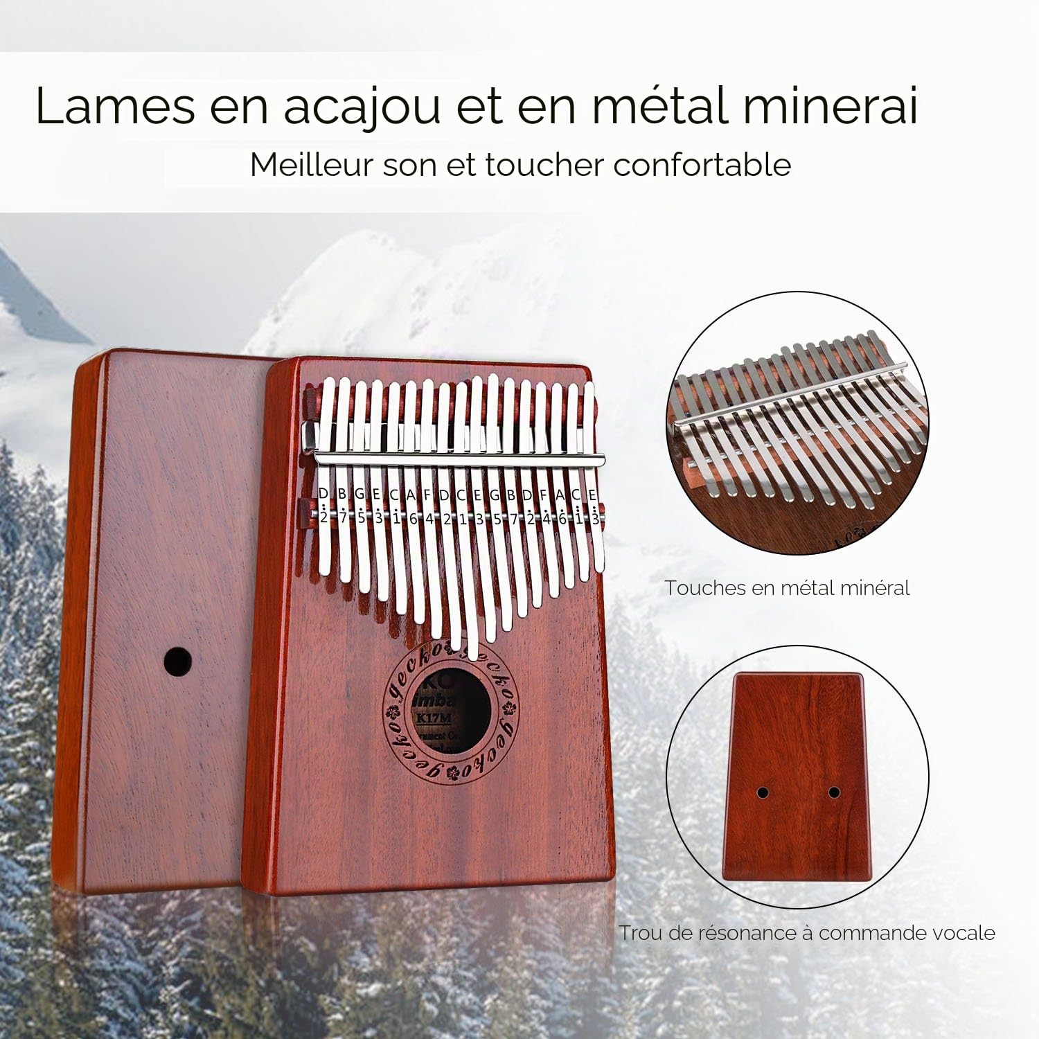 GECKO Kalimba 17 Keys Thumb Piano est équipé d'un boîtier de protection haute performance en EVA, d'un marteau de réglage et d'instructions d'étude.