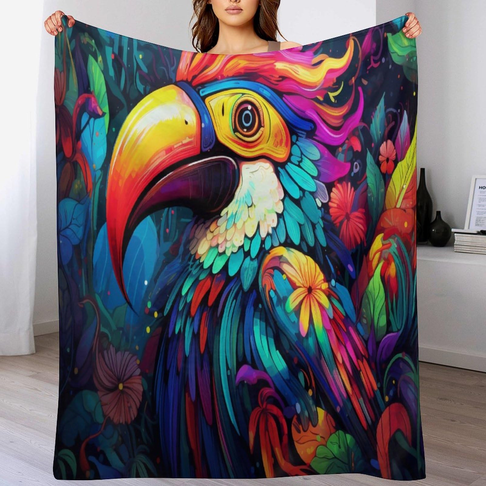 Couverture en peluche douce motif toucans pour vos soirées cocooning