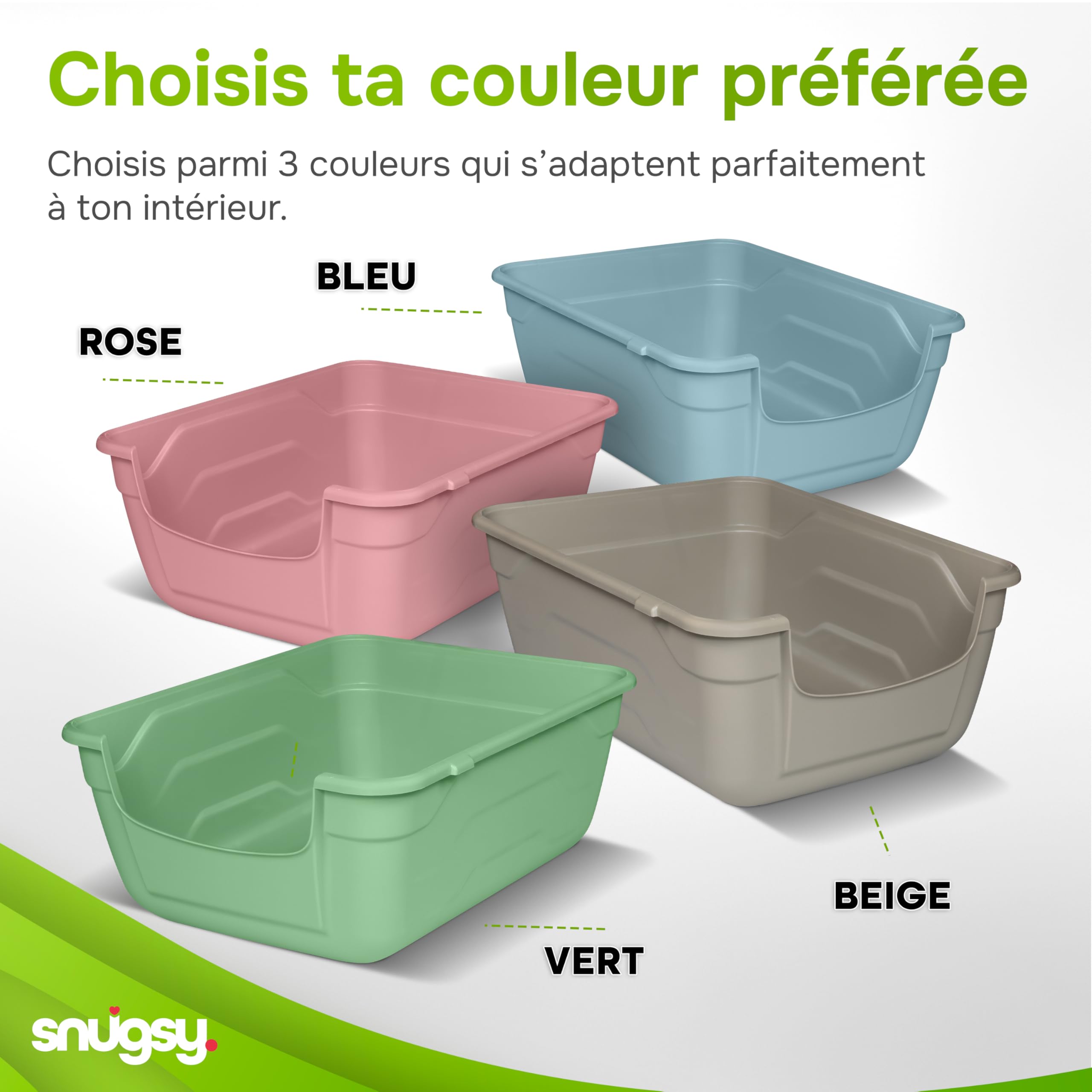 Bac à Litière pour Chat avec Bords Hauts - L - Litière Ouverte - Facile à Nettoyer - Gris 50 x 38,5 cm
