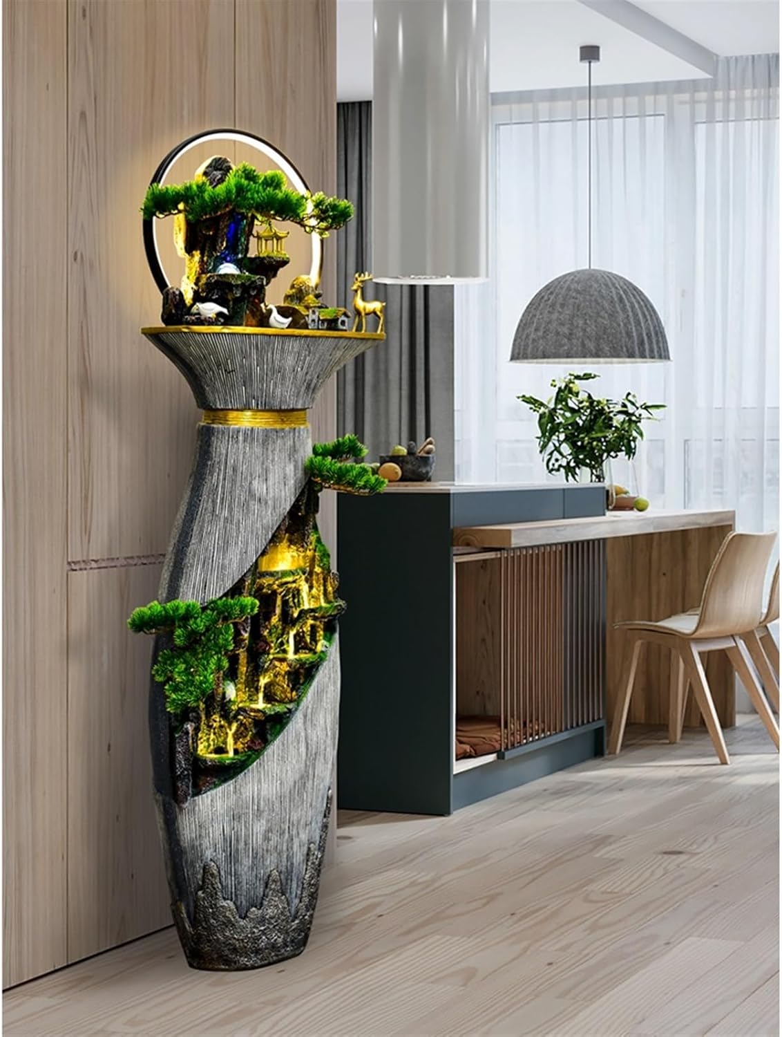 FKEE55UED Standing Waterfall Water Fountain Decoration, Floor Water Home Decoration, Living Room Courtyard Office Decoration Floor Fountain