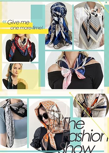 Miniatura 5 de RUOLIN 3 pañuelos cuadrados grandes de seda de satén para mujer, patrón de moda, sensación de seda, para dormir, 35 x 35 pulgadas, 35×35×0.05 inches