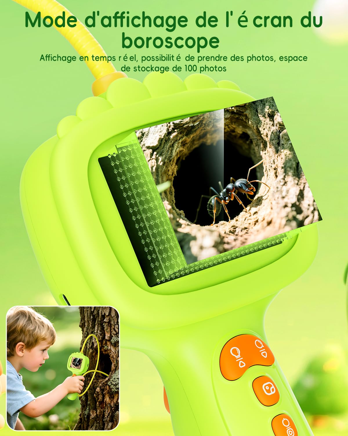 Endoscope pour enfants, Caméra enfant 1080P, Jouet STEM pour exploration extérieure, jardin, camping et nature, Meilleurs cadeaux d'anniversaire pour garçons et filles âgés de 4, 5, 6, 7, 8, 9, 10 ans