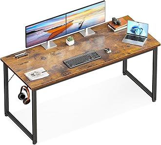 Casaottima 54 Inch Computer Desk for Home Office, Study Writing Table for Small Spaces, Simple Modern Desk with Headphone Hooks, Rustic Brown