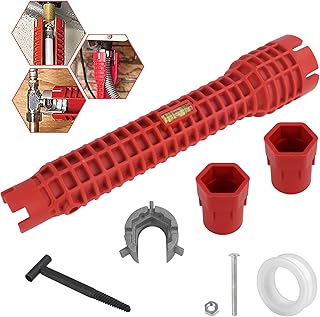 mado Faucet and Sink Installer Tool, Pipe Wrenches Socket Spanner Faucet Wrench Tool Multi-Purpose Wrench Tool with 10 m Tape, for Sink tap Plumbers Toilet Bowl (Red)