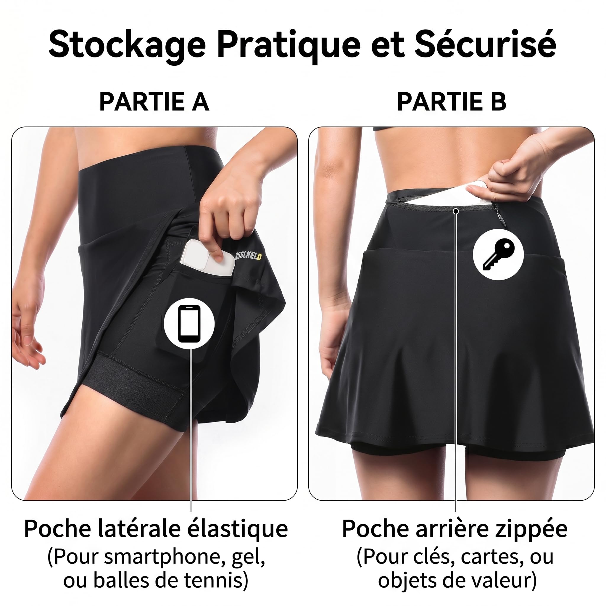 Cuissard Vélo Femme 2 en 1 Jupe Short Cyclisme avec Rembourrage Gel 5D, Taille Haute, Poche Intérieure, Antichoc Respirant Été