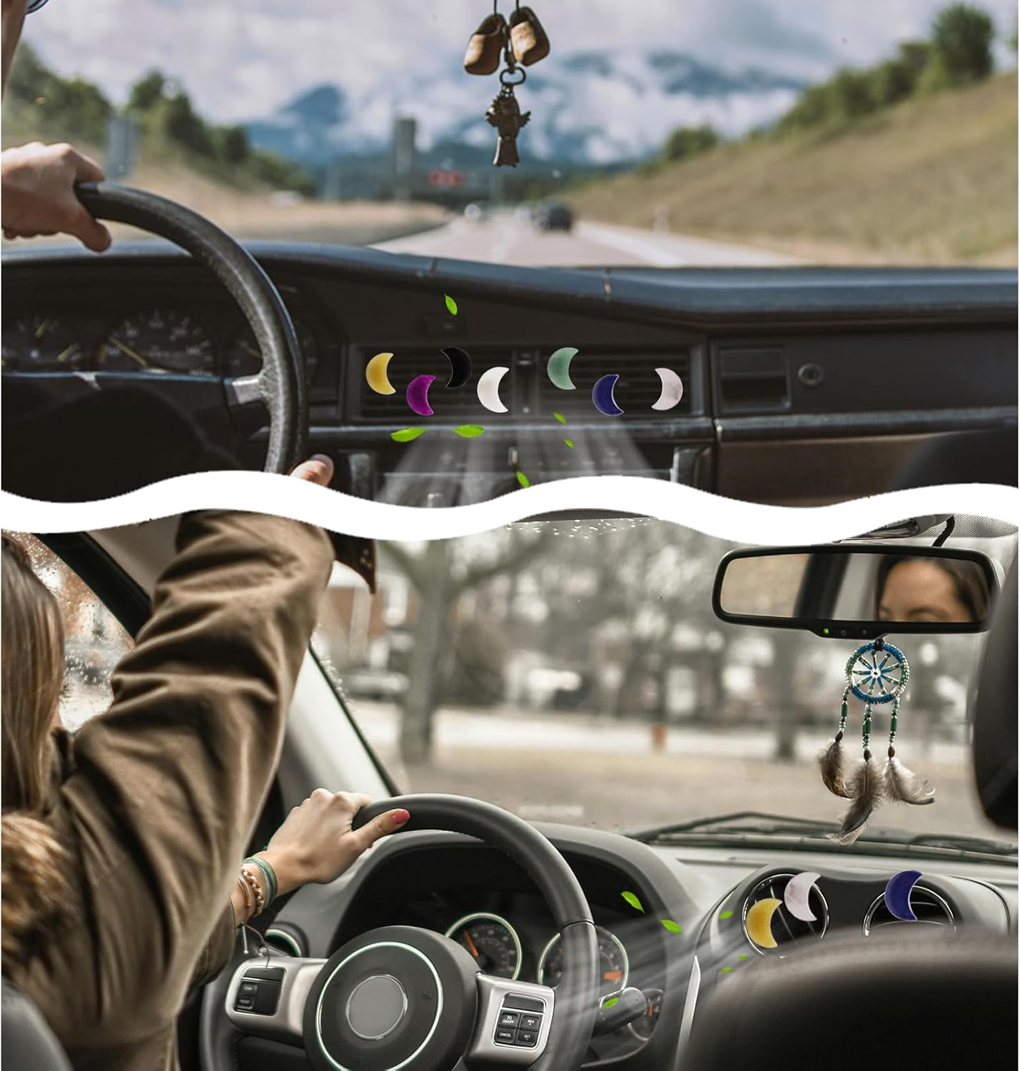 ORIESSE Moon Car Decor,7pcs Natural Stone Moon Air Vent Clips (No Scents) image 2