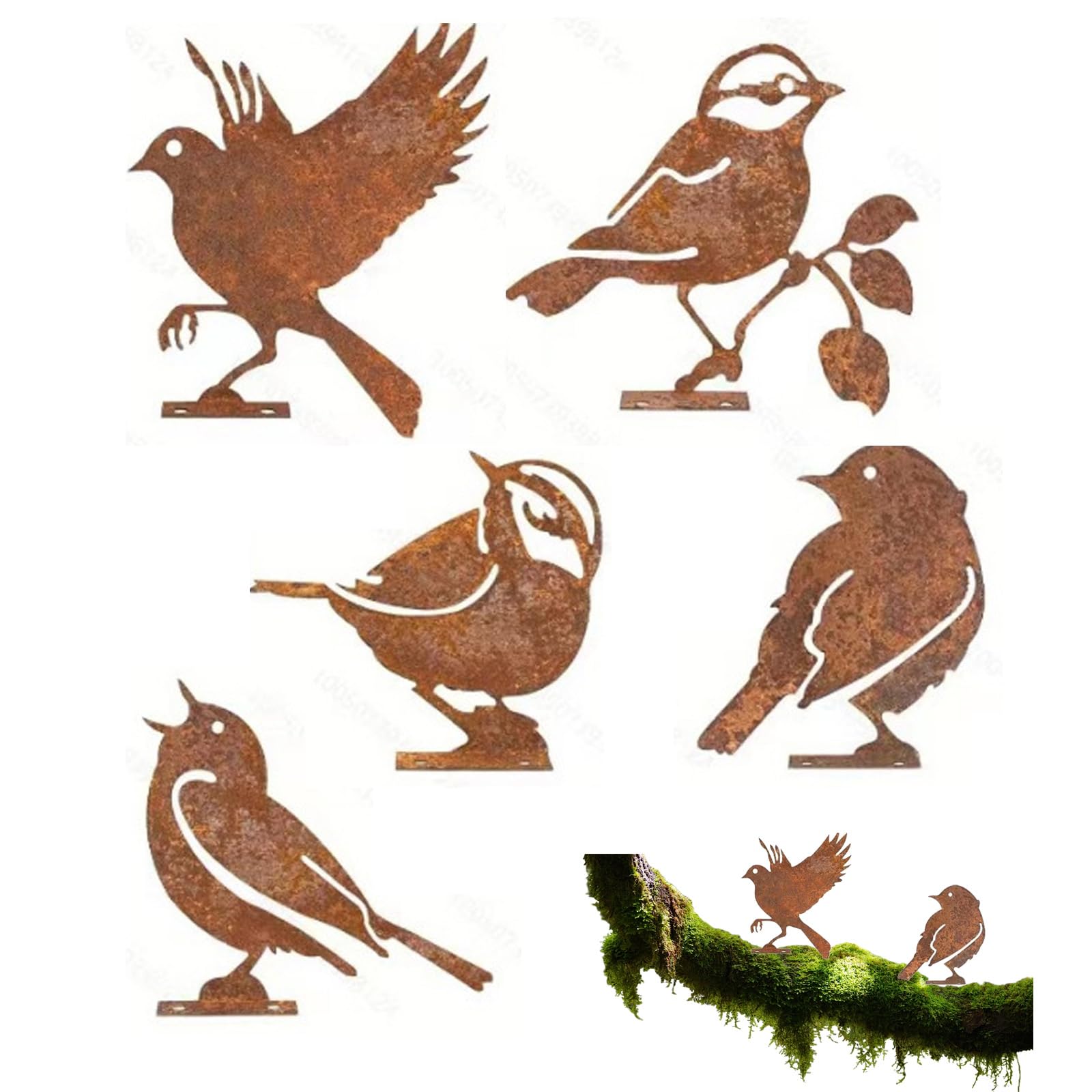 Hkmuisry 5 Pcs Metal Garden Ornaments Metal Bird Garden Ornaments,Fence Toppers Rusty Birds Garden Decorations Outdoor, Gardens Fence Decorations Outdoor Bird Silhouette with Screws