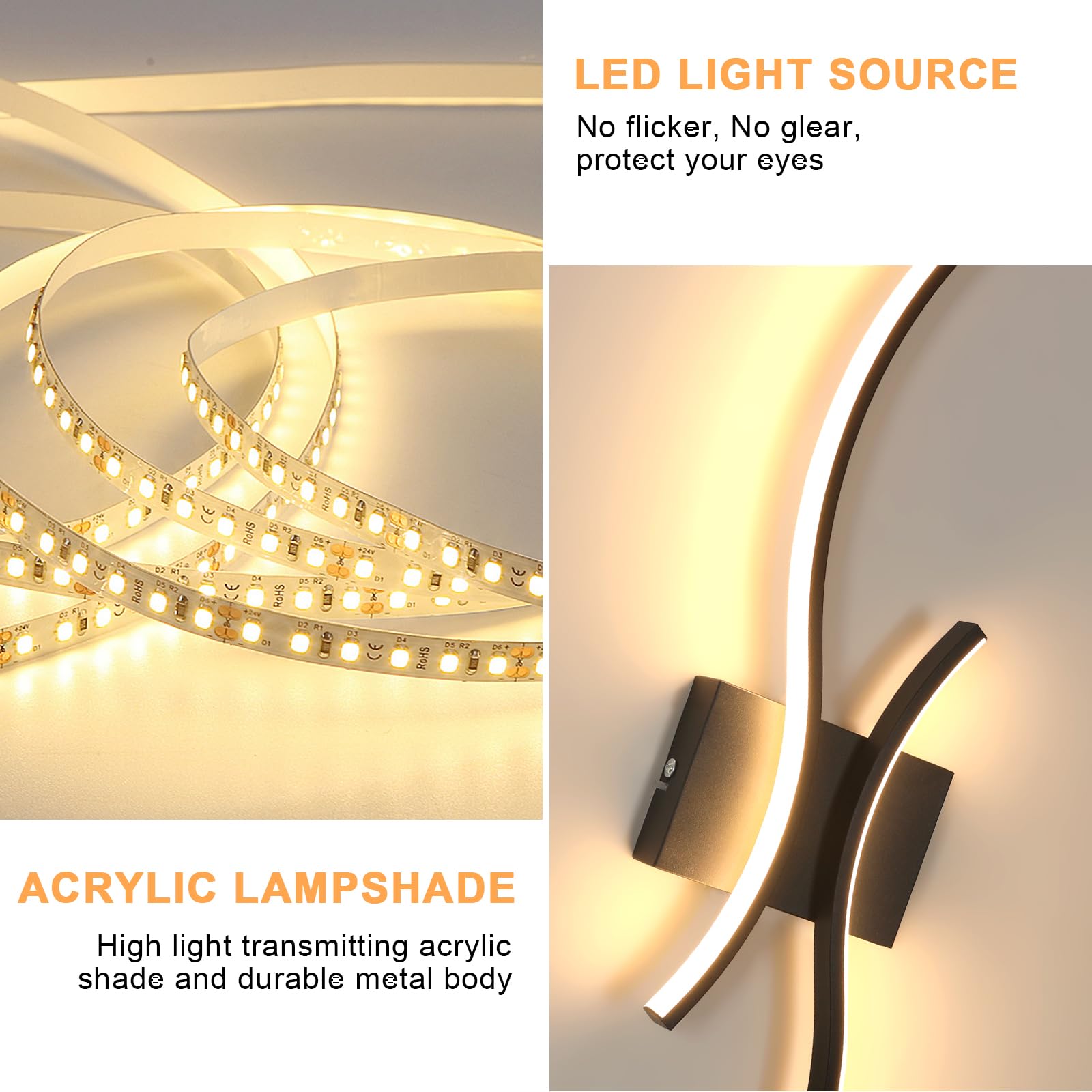 Goeco Applique Murale Dimmable, 80CM 32W 3600LM 3000K-6500K, Noir