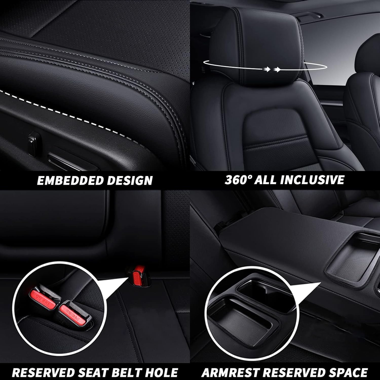 AOMSAZTO Custom Fit Seat Covers for Honda Accord: 2018 2019 2020 2021 2022 EX-L,Touring,Sport,EX,Hybrid - Faux Leather Accord Seat Covers Full Set Black (Removable Rear Seat Headrest)