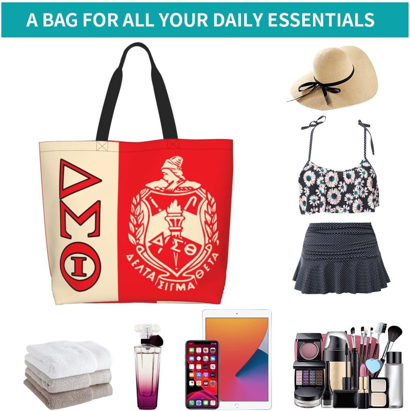 Sorority Paraphernalia Gifts for Women – Large Capacity Reusable Shopping Tote