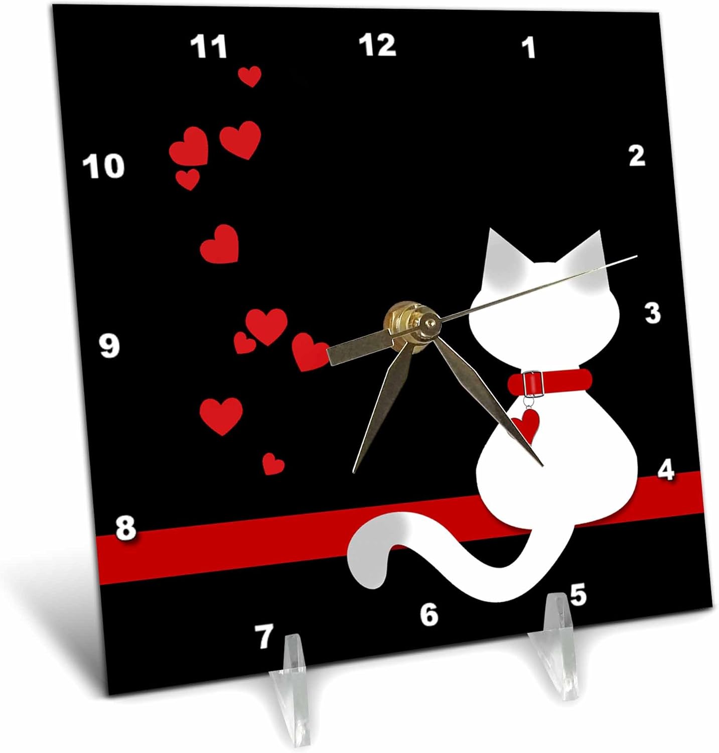 3dRose dc_164793_1 Pet Lovers Red Hearts Siamese Kitty Cat Desk Clock, 6 by 6"