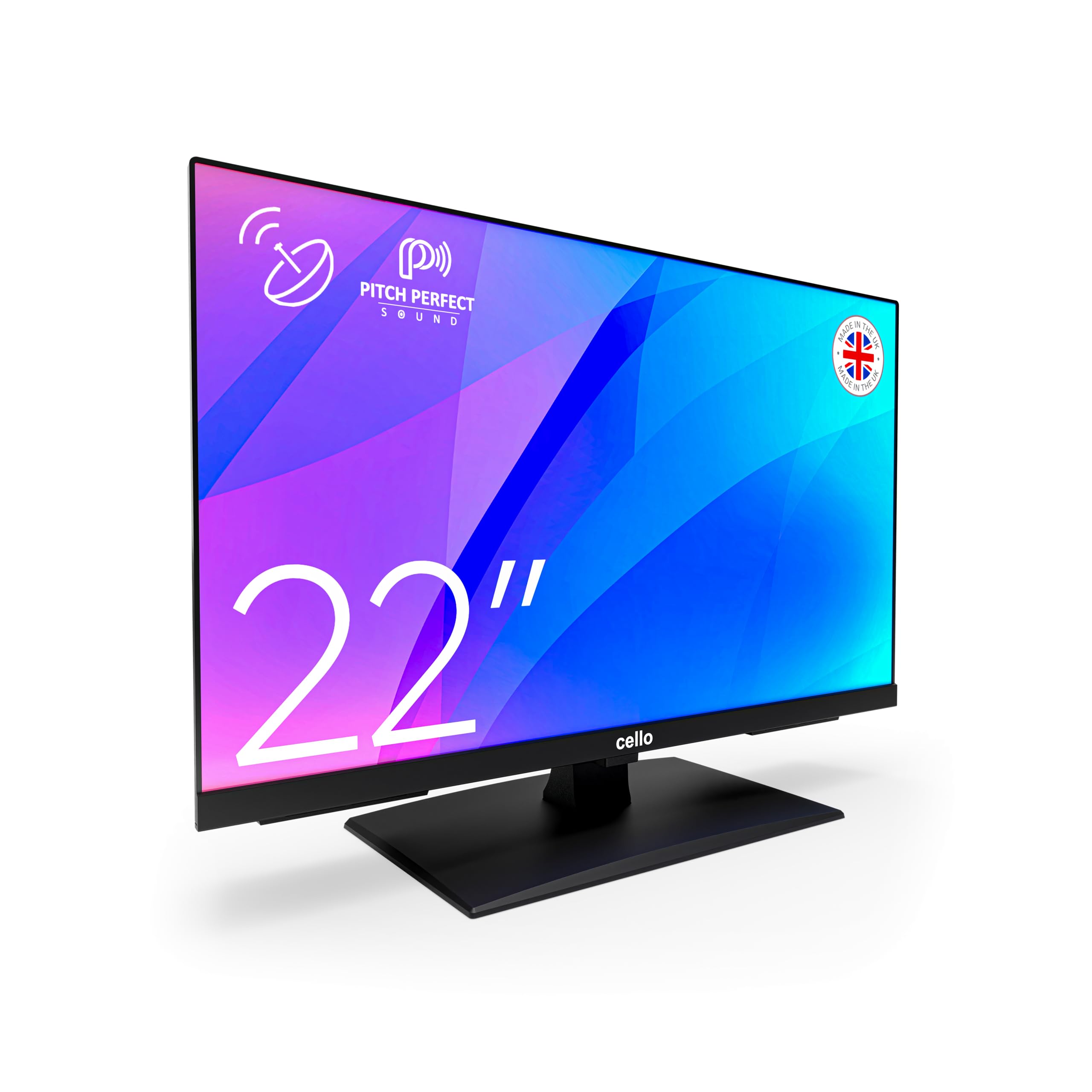 Cello C2224SH 22" FULL HD telewizor LED z bezramkowym potrójnym tunerem (DVB-C/-S2/-T2) "Pitch Perfect Sound", idealny do małych pomieszczeń Made in Europe [2024]
