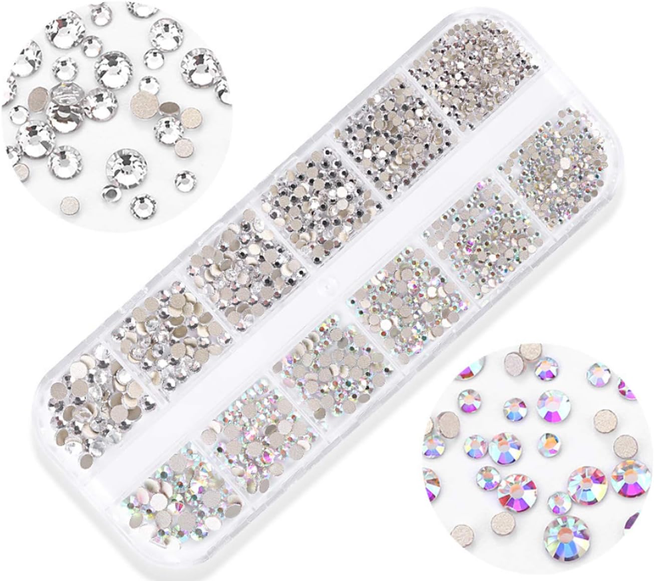 Nail Art Deluxe Flatback Rhinestones with Box Clear AB Aurora, Beauties Factory Nail Art Gems