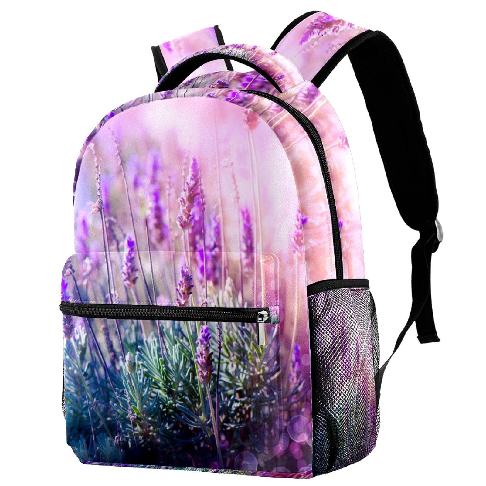 Mochila al aire libre con flores de lavanda para notebook universitaria 7