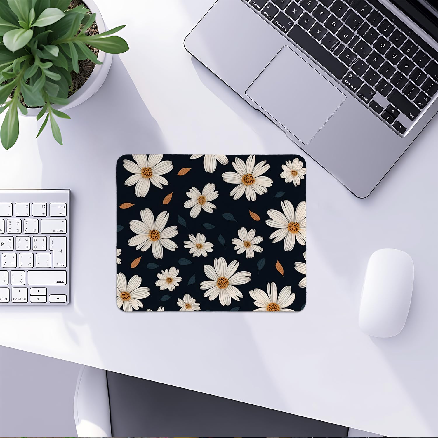 Hippie Daisy Mouse Pad Boho Dark Green Daisy Mouse Pads Mousepad for Home Office Dorm Laptop Computer Desk