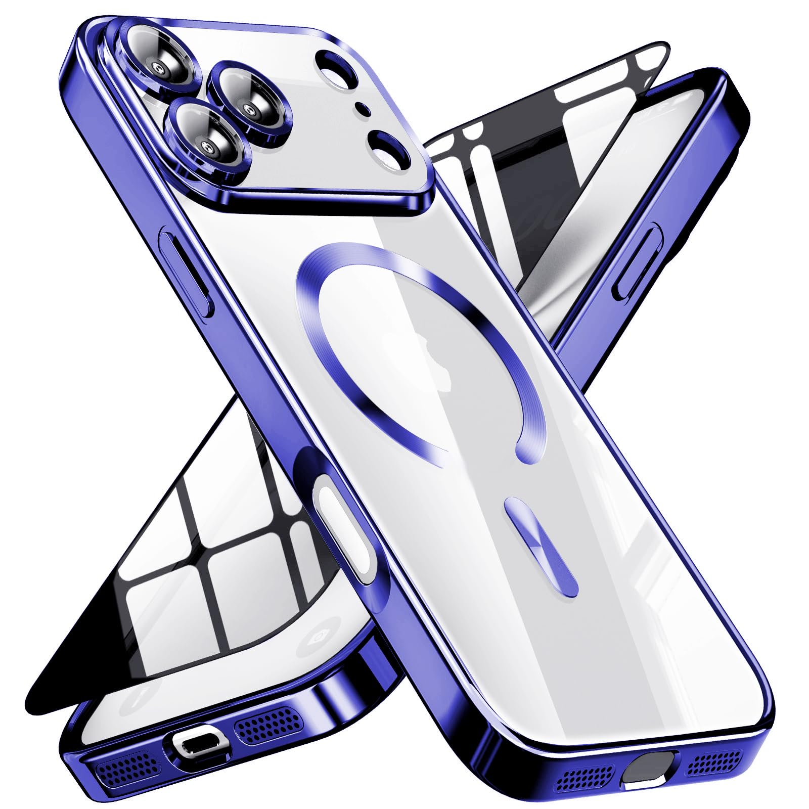 Magnetic for iPhone 17 Pro Max Case with Privacy Screen Protector &amp; Full Camera Cover,[Non-Yellowing] Shockproof Clear Phone Case Compatible with MagSafe Women Girls for iPhone 17 ProMax,Royal Blue
