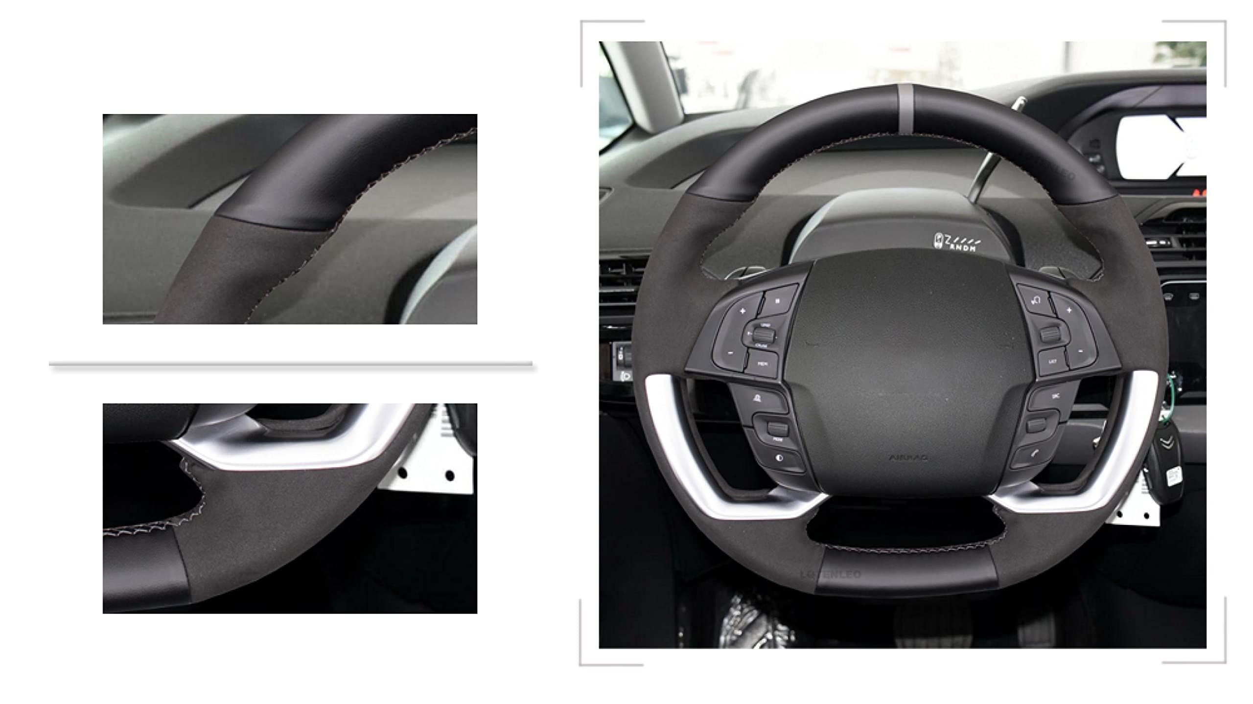 ZULOW Funda para Volante para Citroen para Grand C4 Picasso 2013-2020 para Grand C4 SpaceTourer 2018-2022 Funda para Volante de Coche de Gamuza Genuina Negra