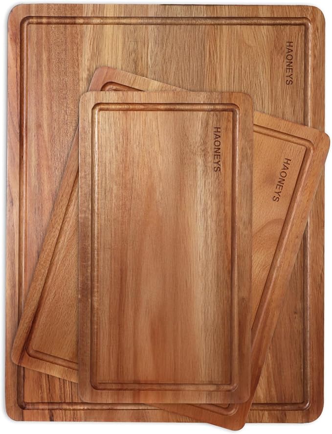 Wood Cutting Boards Set of 3 for Kitchen, Large Wooden Cutting Board with Juice Groove, Charcuterie Board, Chopping Board for Meat, Cheese, Fruits, and Vegetables (17x12, 12x10, 12x7 inch)