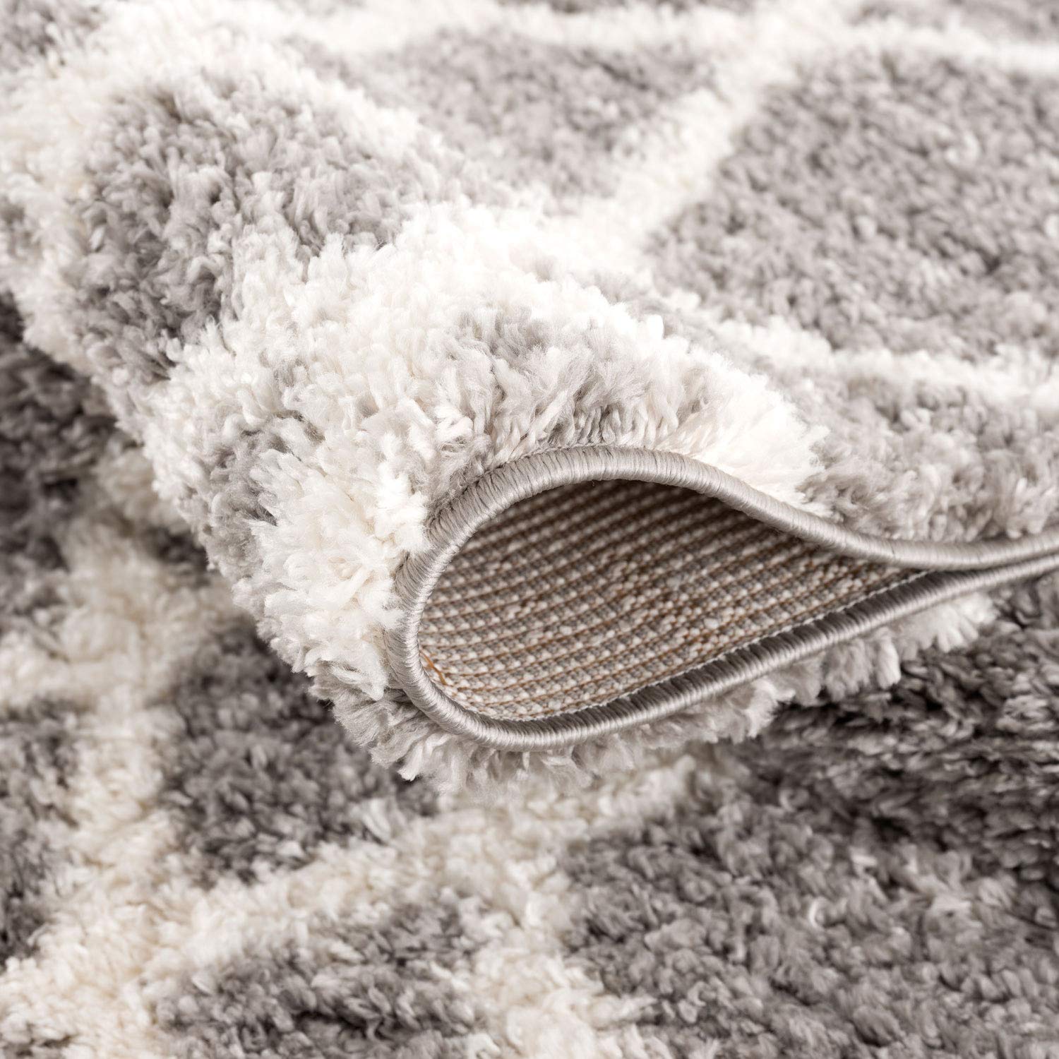 carpet city Tapis Shaggy à Poils Longs Gris/Blanc Super Doux au Style Ethnique pour Salon et Chambre à Coucher Dimensions 200/290 cm x 200 cm
