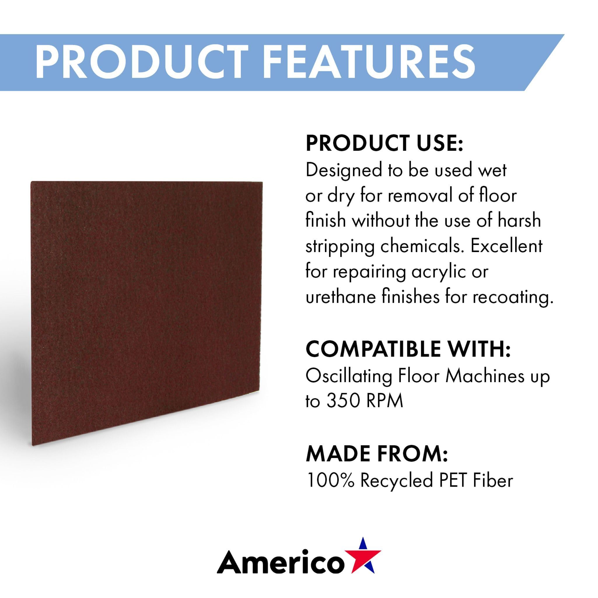 Americo Manufacturing 42071420 - Almohadilla de suelo EcoPrep sin químicos (10 unidades), color granate