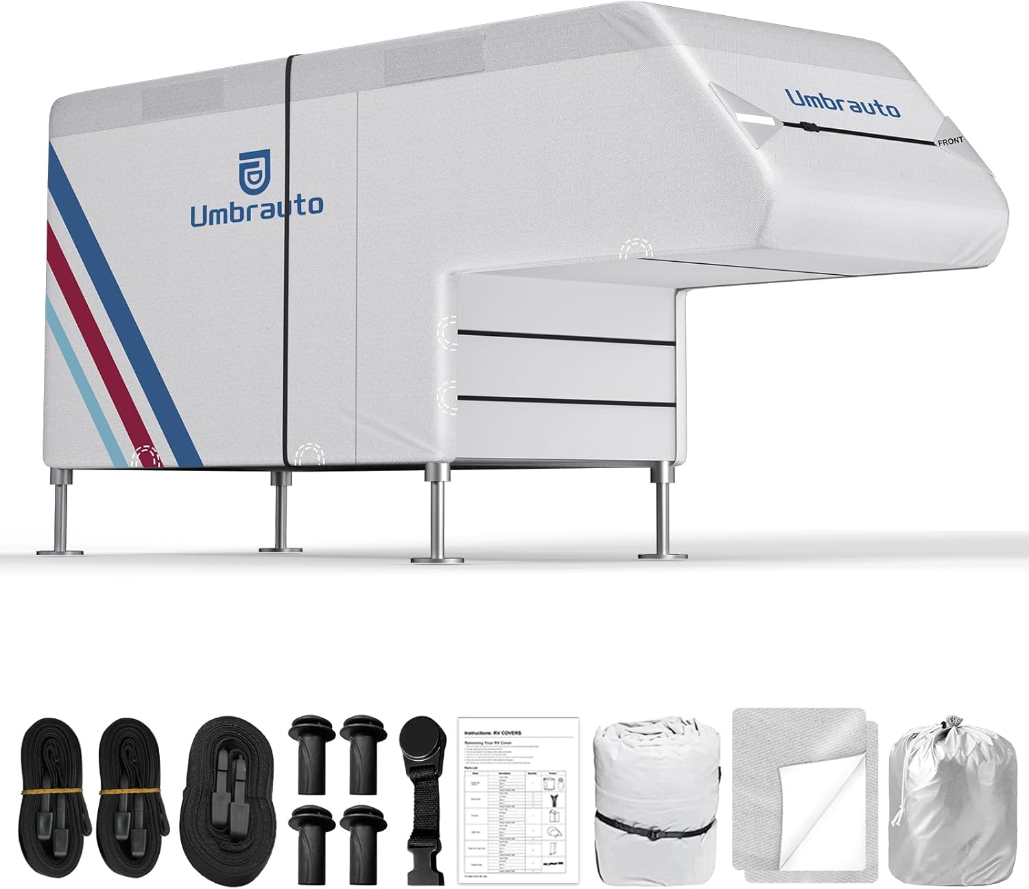 Truck Camper Cover for 10–12FT Slide-in Campers – 300D Oxford Waterproof RV Cover, Silver-Coated, All-Weather Protection with Windproof Straps & Air Vents