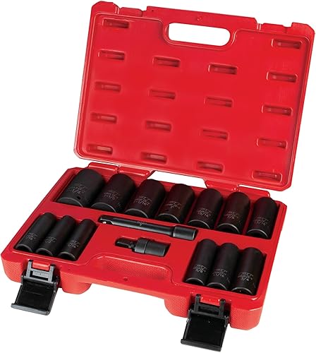 Performance Tool M797 - Juego de 15 piezas de impacto SAE de 1/2 pulgada, kit de herramientas resistentes de grado profesional para uso automotriz e